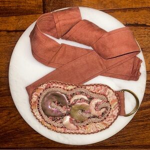Vintage Pink Suede W/ Pink & Beige Embroidery/Beaded/Seashells ~ Boho/Gypsy Belt